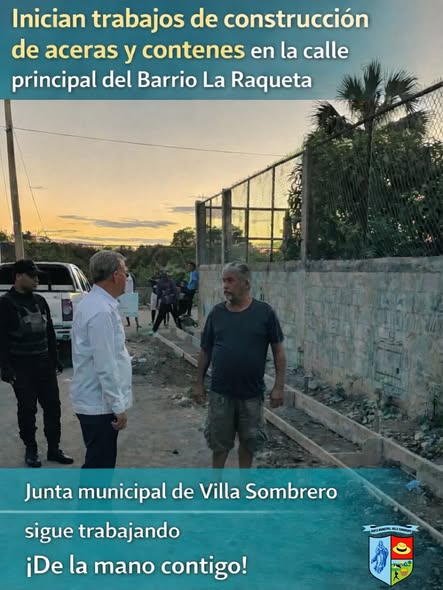 Lic. Juan Peña da inicio a la construcción de aceras y contenes en la calle principal del barrio La Raqueta