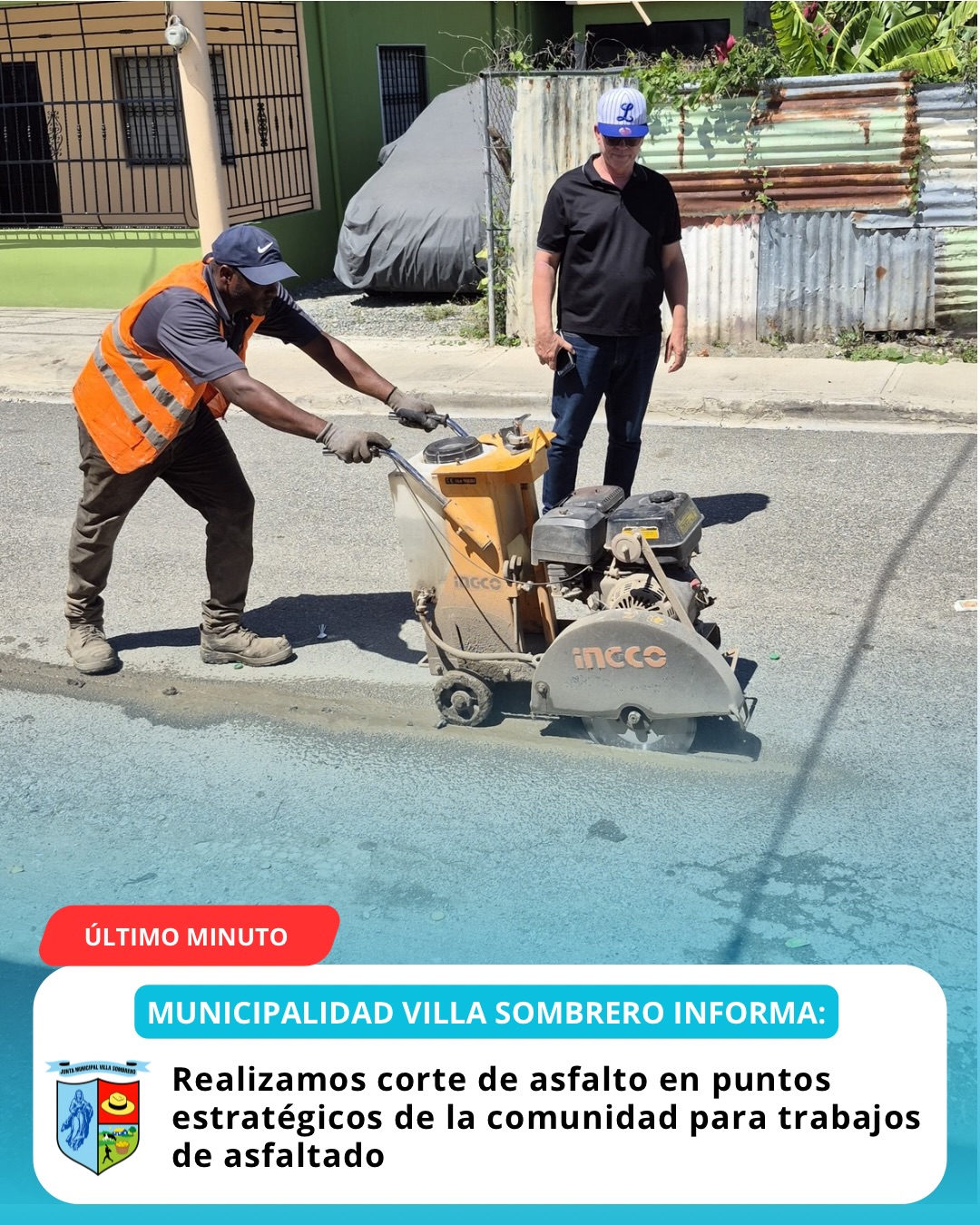 Junta Municipal realiza corte de asfalto en puntos estratégicos de la comunidad para trabajos de asfaltado