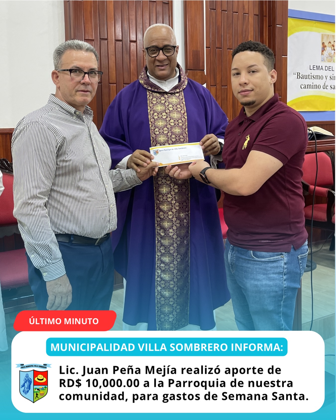 Director de la Junta Municipal realiza aporte a la parroquia para actividades de Semana Santa