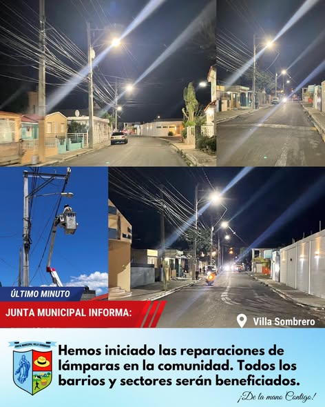 Junta Municipal de Villa Sombrero y diputada Carmen Leyda realizan operativo de mantenimiento de luminarias públicas